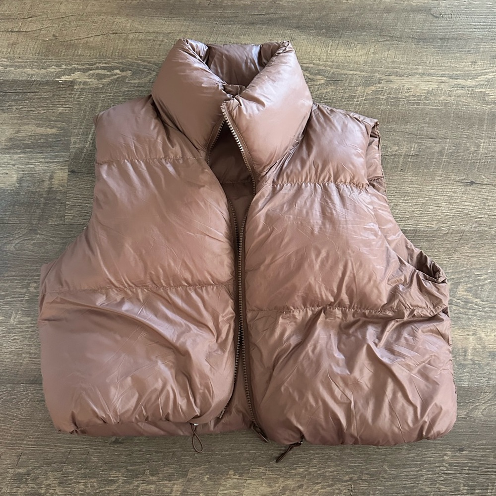 Brown Cropped Puffer Vest